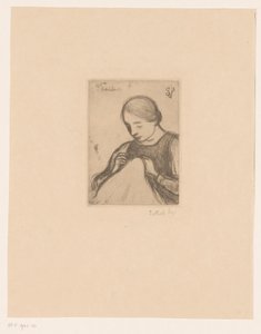 Portret van Malvina Dedeyn met handwerk door Jakob Smits