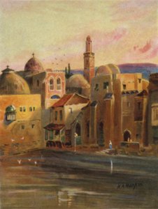 Vijver van Hizkia in Jeruzalem (kleur litho)