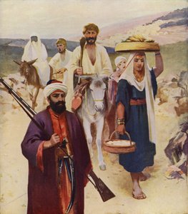 Wegscène nabij Nazareth (kleur litho)