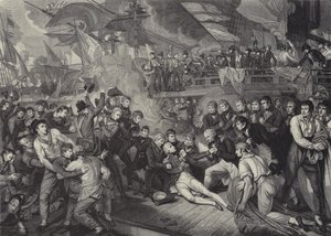 De dood van admiraal Lord Nelson in de Slag bij Trafalgar door James (after) Heath