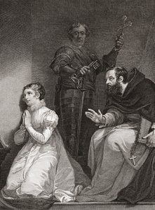 John Feckenham bezoekt Lady Jane Grey in de Tower of London (prent)