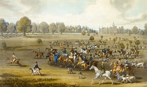Jagers betreden het veld in Hatfield Park, gegraveerd door James Pollard (1797-1867) door James (after) Pollard