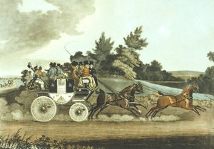 Postkoets en tegenkoets in zicht