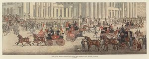 De Koninklijke Posten - Vertrek vanuit het Hoofdpostkantoor, Londen (kleur litho) door James (after) Pollard
