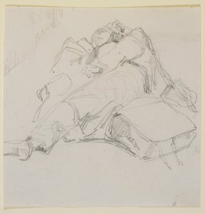 Een man die slaapt op een stapel bagage, 1858 door James Abbott McNeill Whistler