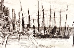 Boten naast Billingsgate, Londen, 1859 door James Abbott McNeill Whistler