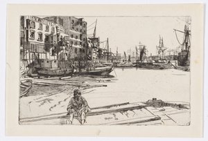 Eagle Wharf (Tyzac Whiteley en Co.) door James Abbott McNeill Whistler