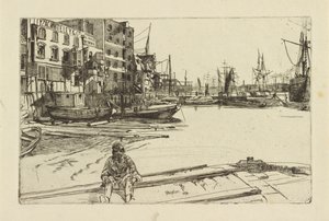 Eagle Wharf Tyzac Whiteley en Co., 1859 door James Abbott McNeill Whistler