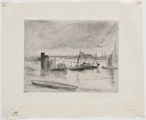 Vroege ochtend, Battersea door James Abbott McNeill Whistler