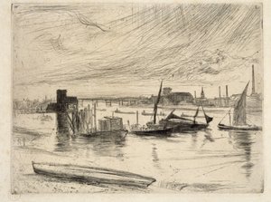 Vroege ochtend, Battersea, 1861 door James Abbott McNeill Whistler