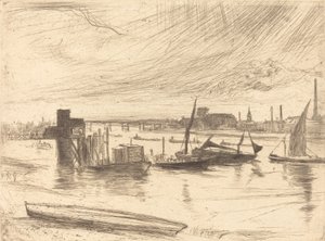 Vroege ochtend, Battersea door James Abbott McNeill Whistler