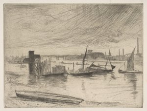 Vroege ochtend, Battersea Battersea Dageraad Cadogan Pier, 1861 door James Abbott McNeill Whistler