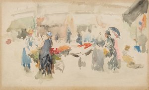 Bloemenmarkt: Dieppe, 1885 door James Abbott McNeill Whistler