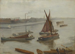 Grijs en Zilver: Oude Battersea Reach door James Abbott McNeill Whistler