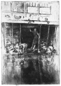 Huis aan de gracht in Amsterdam door James Abbott McNeill Whistler