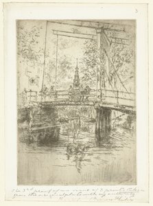 Kleine ophaalbrug in Amsterdam door James Abbott McNeill Whistler