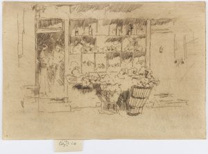 Kleine groentewinkel, Chelsea, ca. 1884-86 door James Abbott McNeill Whistler