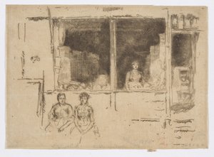 Meloenwinkel, Hounsditch, ca. 1886-88 door James Abbott McNeill Whistler