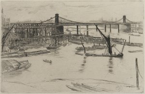 Oude Hungerford Bridge, 1861 door James Abbott McNeill Whistler