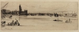 Oude Westminster Brug, 1859 door James Abbott McNeill Whistler