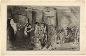 Prent, De smidse, uit de serie Etchings on the Thames and other subjects, 1861