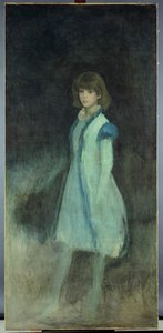 Het blauwe meisje: Portret van Connie Gilchrist door James Abbott McNeill Whistler