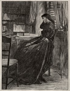 De proefpreek: Joanna Douglas aan haar bureau, 1862 door James Abbott McNeill Whistler