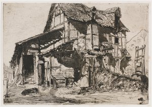Het onveilige huurhuis. Een van de twaalf etsen uit de natuur De Franse set door James Abbott McNeill Whistler