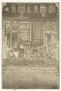 Twee grachtenhuizen in Amsterdam door James Abbott McNeill Whistler