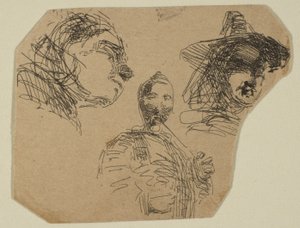 Twee vrouwelijke hoofden en staande figuur uit schetsen op de Coast Survey Plate, 1854-55
