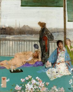 Variaties in vleeskleur en groen: Het balkon door James Abbott McNeill Whistler