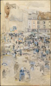 Variaties in Violet en Grijs Marktplein, Dieppe, 1885 door James Abbott McNeill Whistler