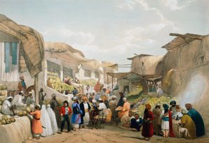 Bazaar in Kabul tijdens het fruitseizoen, Eerste Anglo-Afghaanse Oorlog door James Atkinson
