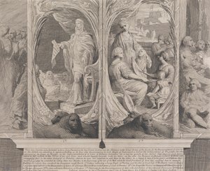 Zijne Majesteit beveelt een wet aan (ontwerpen voor de muren van de grote zaal van de Society for the Encouragement of the Arts) door James Barry