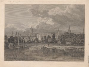 Zuidelijk uitzicht op Christ Church, enz. vanuit de weiden door James Basire