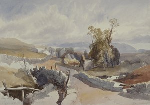 Landweg met Cottages door James Burrell Smith