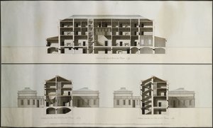 Ontwerpen voor een neoklassiek huis voor Lord Charleville: drie secties door James Byres