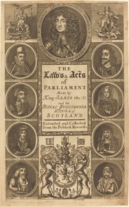 Frontispice voor "The Laws and Acts of Parliament Made by King James I ..." door James Clark