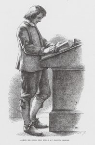 Jakobus leest de Bijbel in het huis van Gaius (gravure) door James Dawson Watson