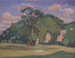 Landschap met een Grazend Paard door James Dickson Innes