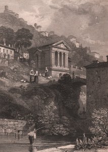 Uitzicht op de Tempel van Clitumnus langs de Clitunno-rivier