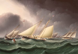 Columbia en Wenonah rond zuidwestelijke spitboei door James E. Buttersworth