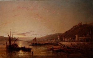Vissersboten bij zonsondergang door James Edwin Meadows