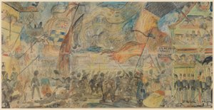 De stakingsactie (krijt, potlood  pastel op papier gemonteerd op karton)