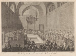 Koning op zijn troon in het House of Lords