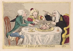 Een schotel lamskoteletten door James Gillray