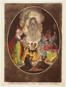 Fantasmagorie - Scène - Een gewapend skelet tevoorschijn toveren door James Gillray