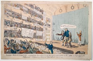 Acterende magistraten die zichzelf toewijden, hun eerste optreden zoals uitgevoerd in het National Theatre Covent Garden, gepubliceerd in 1809