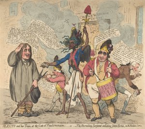 Alecto en Haar Gevolg, bij de Poort van Pandaemonium: of De Wervingssergeant door James Gillray