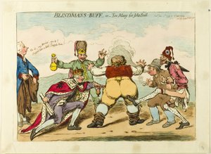 Blindemannetje Buff of Te veel voor John Bull door James Gillray